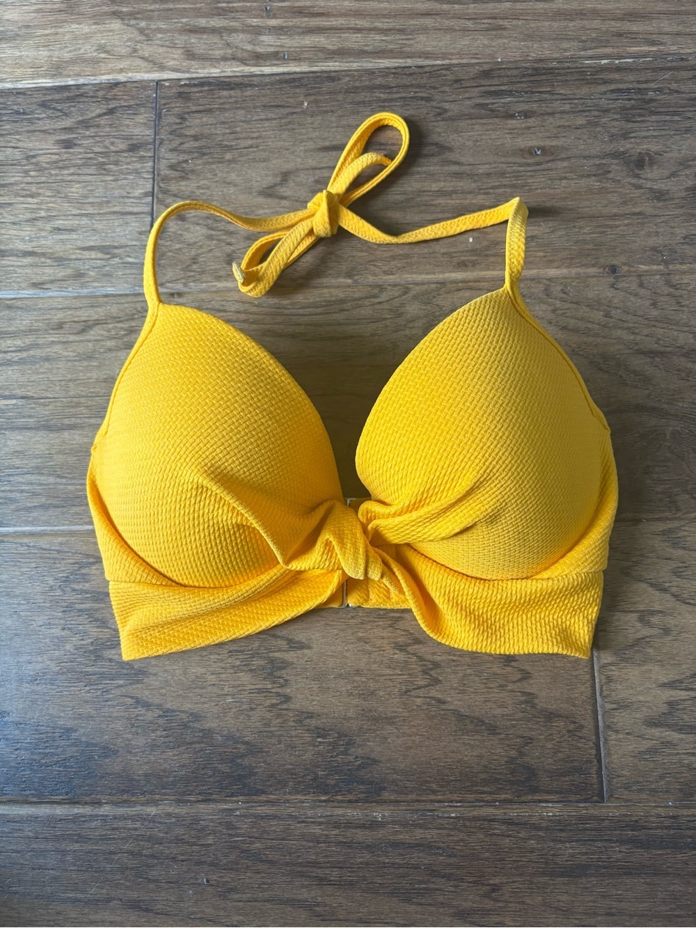 Shade & Shore Vibrant Yellow Textured Halter Bikini Top